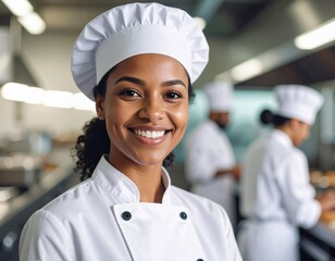 female chef or apprentice cook in a professional kitchen 