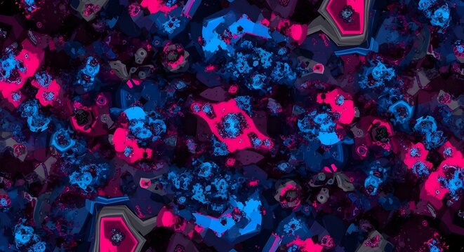 Abstract fractal pattern with neon pink and blue elements