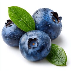 Fresh blueberries with vibrant green leaves, perfect for a healthy snack