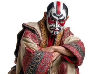 Traditional Kabuki Actor in Striking Makeup: A Kabuki performer in vibrant attire and detailed makeup, embodying the rich storytelling tradition of Japanese theater.
