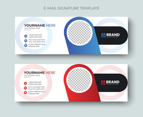 Modern and minimalist corporate email signature or email footer design vector template. Professional business email signature, header, social media cover, banner design with blue and red color.