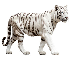 White Tiger Walking Gracefully, isolated on transparent background.
