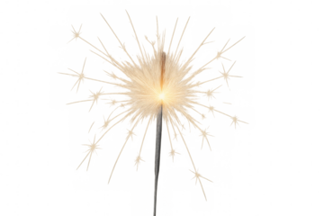 Bright sparkler glowing intensely, casting dynamic light against clean transparent backdrop, symbolizing festive celebration moment