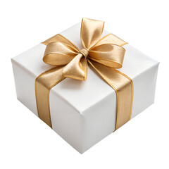 Obraz premium A wrapped gift box with shiny ribbon bow, isolated on transparent background
