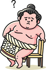 Obraz premium Confused Sumo Wrestler Sitting on Small Chair - Funny Question Mark Vector