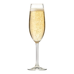 A glass of champagne with bubbles rising, isolated on transparent background