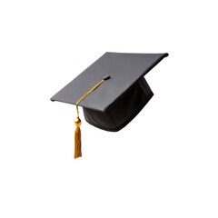 A graduation cap with a golden tassel, Floating in mid-air, isolated on a transparent background