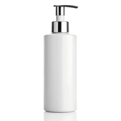A white pump bottle with a blank label isolated on a transparent background
