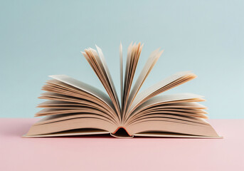 Fototapeta premium Open book on blue background