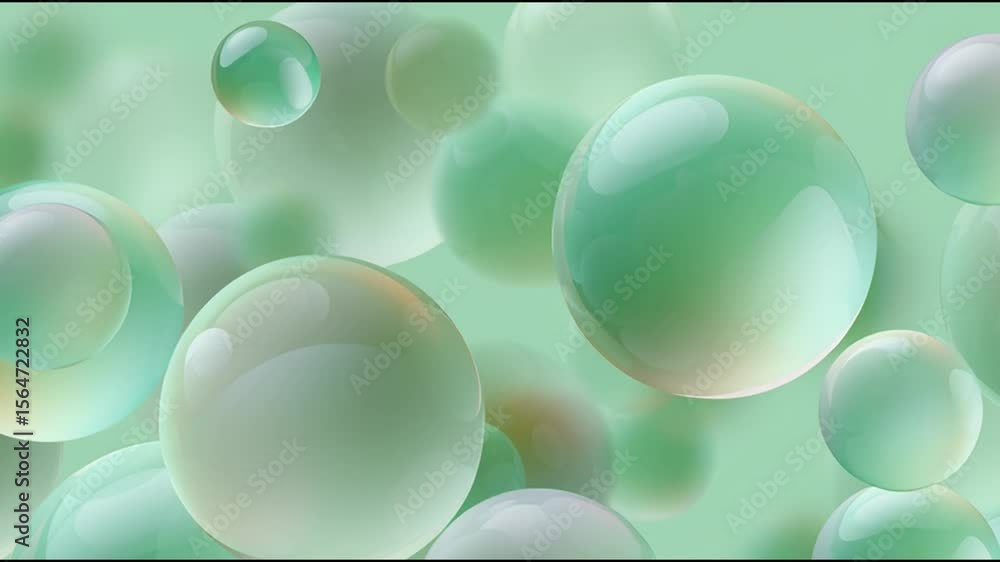 Poster bubbles floating in a soothing green background create a calming visual experience
