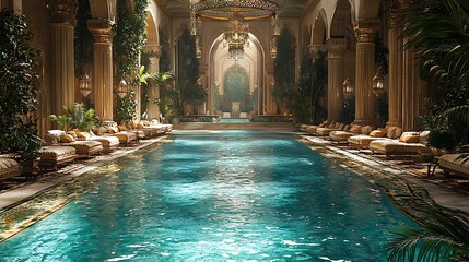 Opulent indoor pool oasis bathed in light