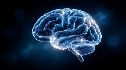 Digital Rendering of a Human Brain:  Neural Network Visualization in Abstract Blue Light