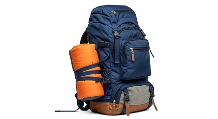 Backpack with Sleeping Bag Isolated on White