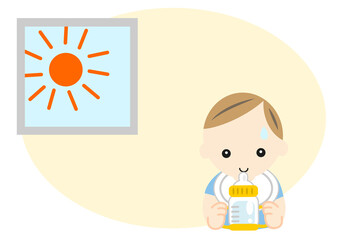 室内で水を飲む赤ちゃん