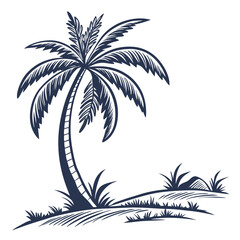 Obraz premium Simple palm tree icon, single strong trunk, a tropical vacation design.