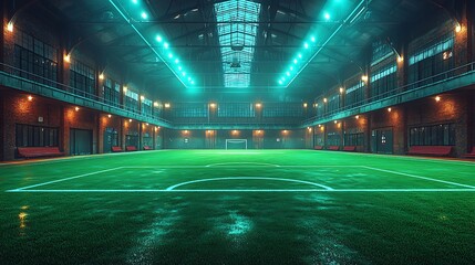 Indoor soccer field at night