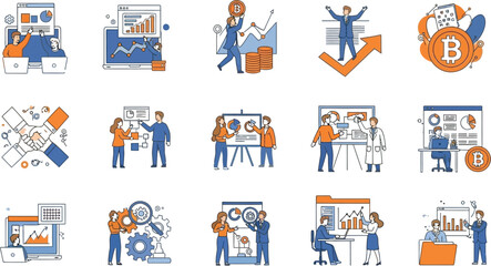 Fototapeta premium Business strategy planning teamwork and finance growth vector illustration