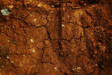 Cracked Dry Soil Shows Dryness and Natural Texture in Warm Earthy Colors, Perfect for illustrating concepts like the natural environment