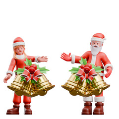 Christmas Santa Claus and Santa Girl 3D Cartoon Character Set – Festive Holiday Illustrations with Gifts Candy Canes Christmas Trees Snow and Cheerful Winter Elements