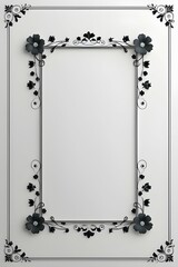 AI Generative. Elegant Black and White Floral Frame with Swirls and Borders. 16