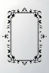 AI Generative. Elegant Black and White Floral Frame with Swirls and Borders. 15