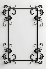 AI Generative. Elegant Black and White Floral Frame with Swirls and Borders. 21
