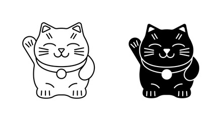 Maneki-neko icon editable stroke and silhouette