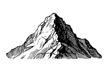 Mountains peaks vector engraving style illustration