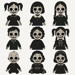 Creepy Dolls Set, Spooky Children, Horror Characters