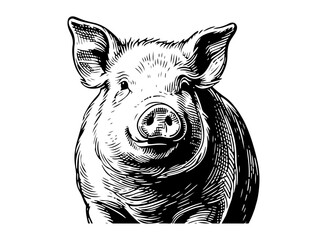 Pig vector engraving style illustration