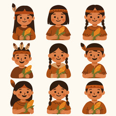 Native American children holding corn autumn harvest