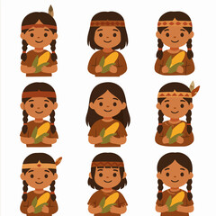 Native American children holding corn simple style