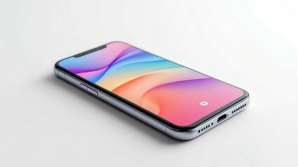 Modern smartphone with colorful abstract wallpaper on screen isolated on white background