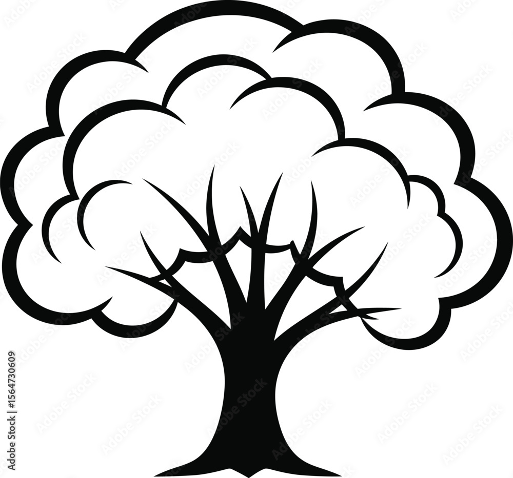 Poster illustration of a tree with a black trunk and a white leafy top on a white background vector image