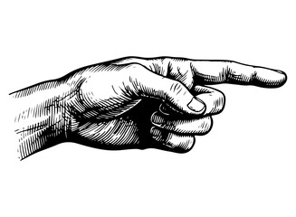 Pointing finger vector engraving style illustration