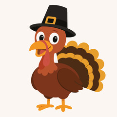 Pilgrim Turkey Cartoon Character for Thanksgiving Holiday
