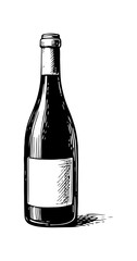 Wine bottle vector engraving style illustration
