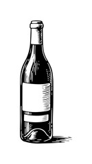 Wine bottle vector engraving style illustration