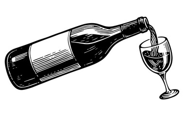 Wine bottle vector engraving style illustration