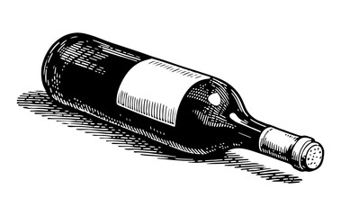 Wine bottle vector engraving style illustration