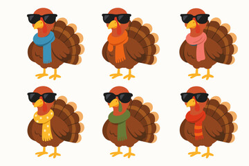 Turkeys with Scarves and Sunglasses - Festive Autumn Characters