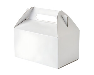 A blank white cardboard box with a handle isolated on transparent background