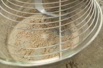 Industrial dough mixer for bread. Manufacturing process of handcraft bread.