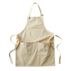 A beige kitchen apron with pockets isolated on transparent background