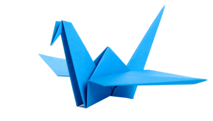 Close up of a paper bird blue isolated on transparent background