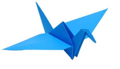 Close up of a paper bird blue isolated on transparent background