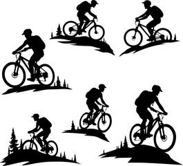 Obraz premium American mountain biker, cycling, bike, silhouette, outdoor, sport, adventure, bundle