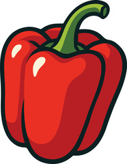 Red Bell Pepper with Green Stem Vector Illustration