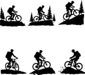 Fototapeta premium American mountain biker, cycling, bike, silhouette, outdoor, sport, adventure, bundle