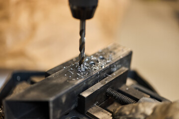 Close-Up of Metal Drilling Process with Industrial Accuracy and Precision